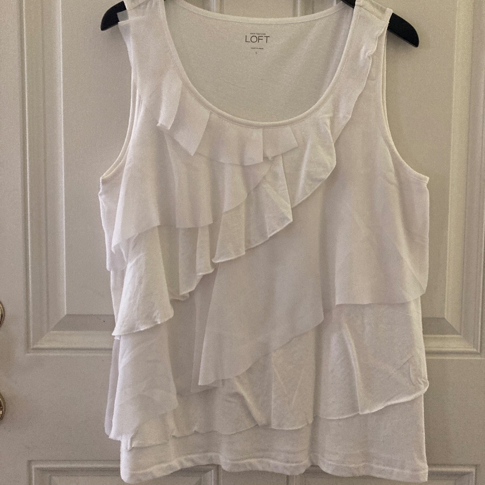FINAL SALE! Ann TaylorLOFT Ruffled Sleeveless Scoop Top/White/L/NWT/PRICE FIRM!
